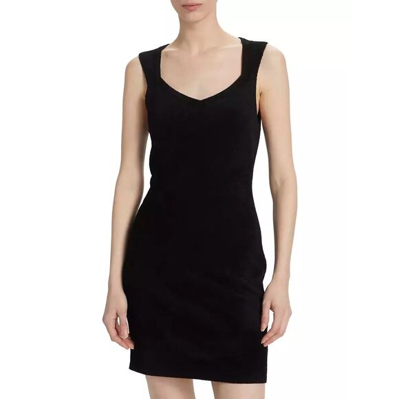 Theory Black Micro Velvet Sleeveless Square Neck Mini Dress Size Medium NWT - Picture 1 of 7